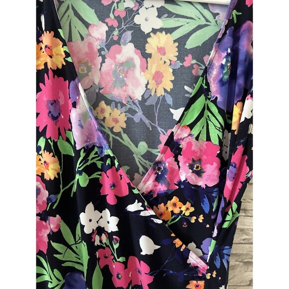 Ralph Lauren Sz L Dress Floral Vibrant Stretch Liquid Knit V-Neck Flowy - Picture 5 of 10